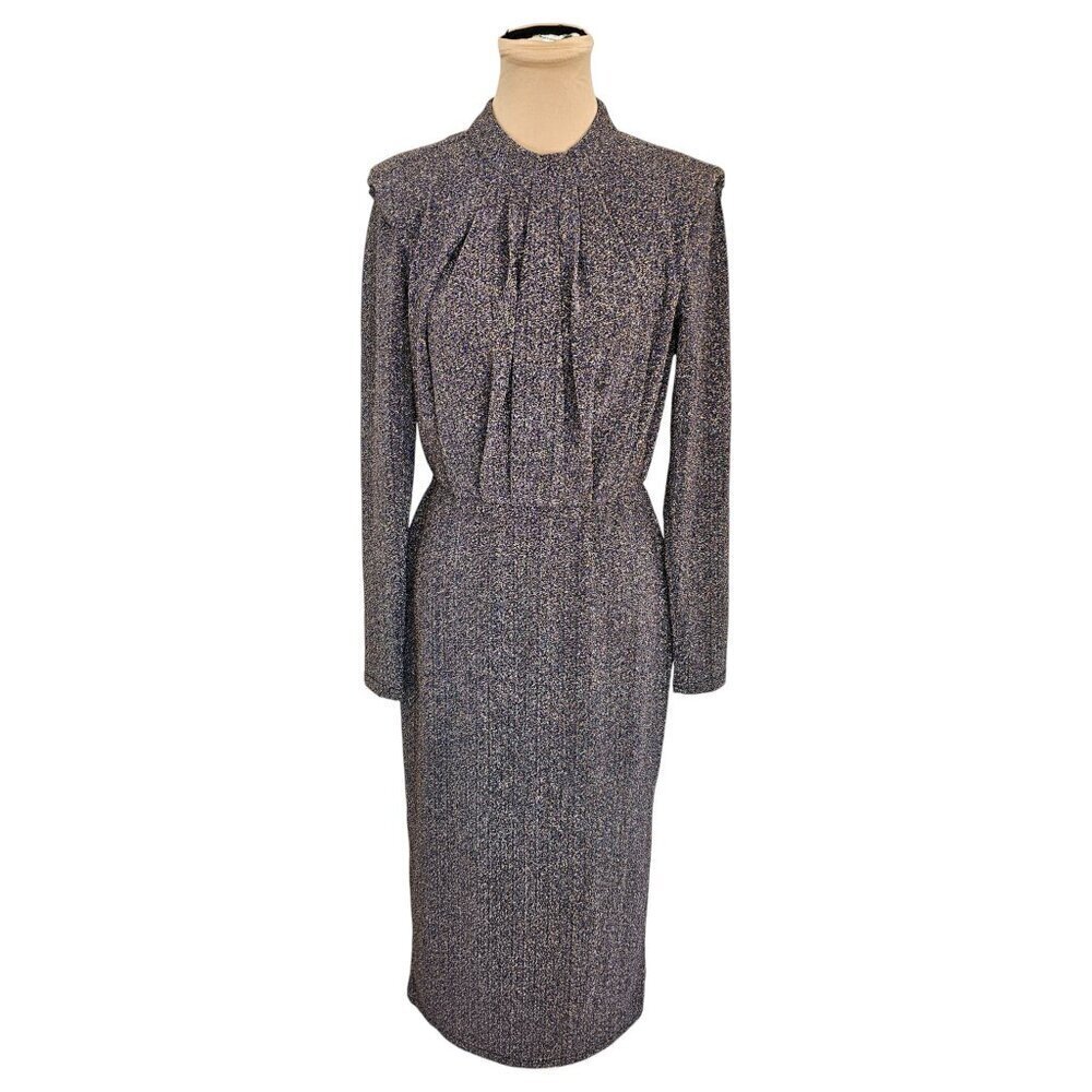Coster Copenhagen Blue Gold Shiny Long Sleeve Dress Sz 34 XS